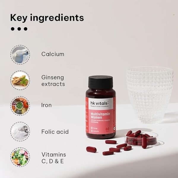 hk vitals multivitamin for women (60 tablets) | with zinc, vitamin c, vitamin d, multiminerals & ginseng extract