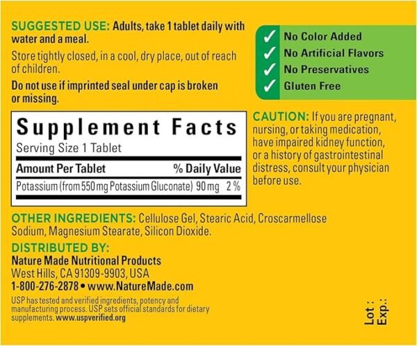 nature made potassium gluconate 550mg, 100 tablets