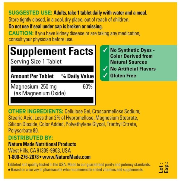 nature made magnesium 250 mg 100 tablets