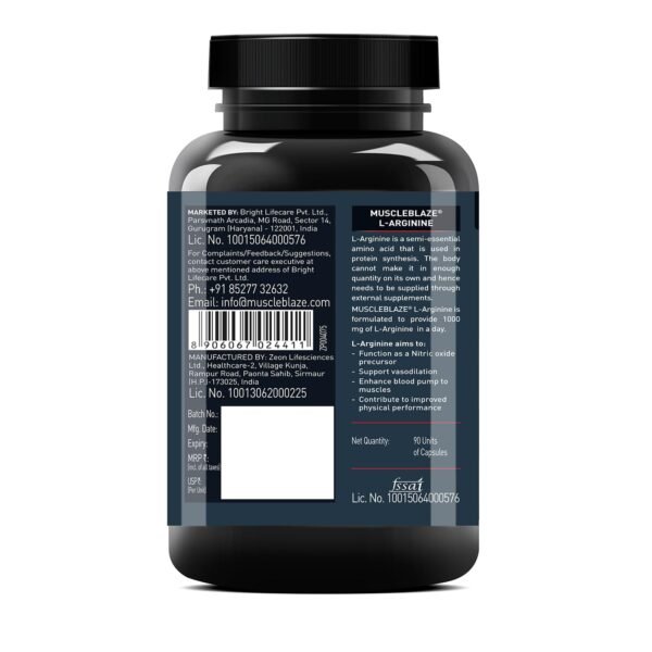 muscleblaze l arginine (90 capsules) | supports nitric oxide production