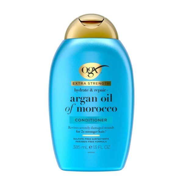 ogx extra strength hydrate & revive + argan oil of morocco conditioner | dry, damaged hair, cold pressed argan oil to moisturize hair, paraben sulfate free 385 ml