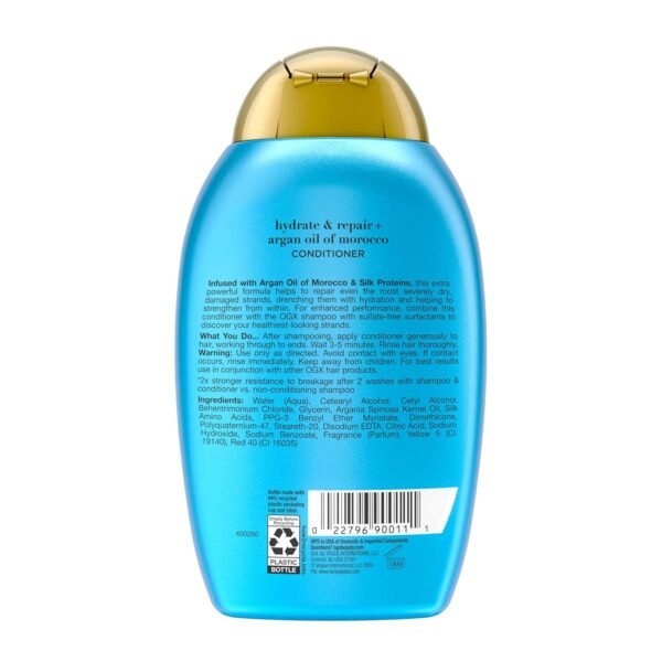 ogx extra strength hydrate & revive + argan oil of morocco conditioner | dry, damaged hair, cold pressed argan oil to moisturize hair, paraben sulfate free 385 ml